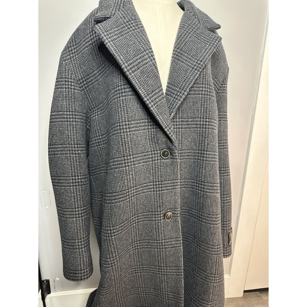 Wilfred Aritzia The Only Coat Virgin Wool Cashmere Plaid Grey Black Large NWT